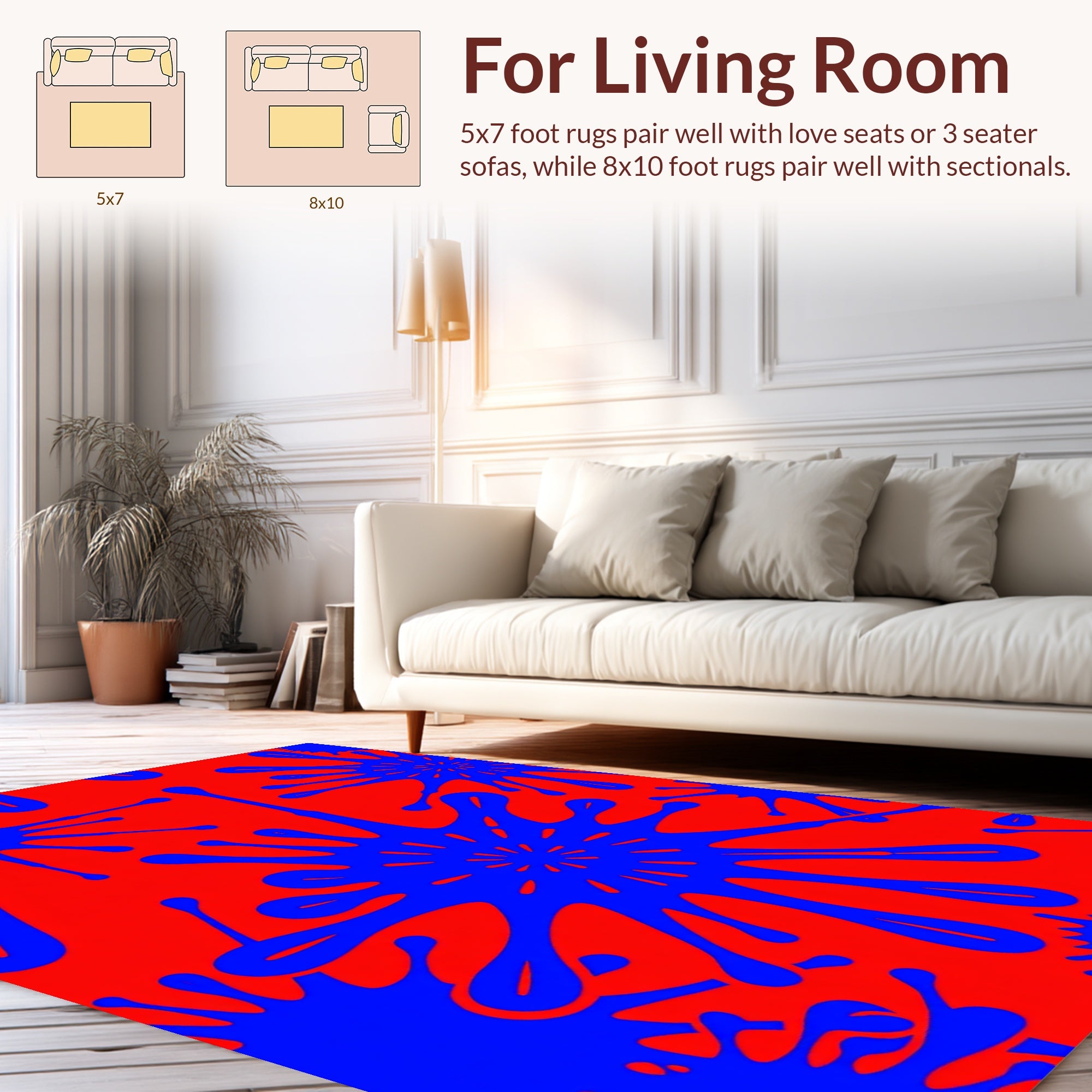 Bold Splatter Abstract Royal Blue Red Rug