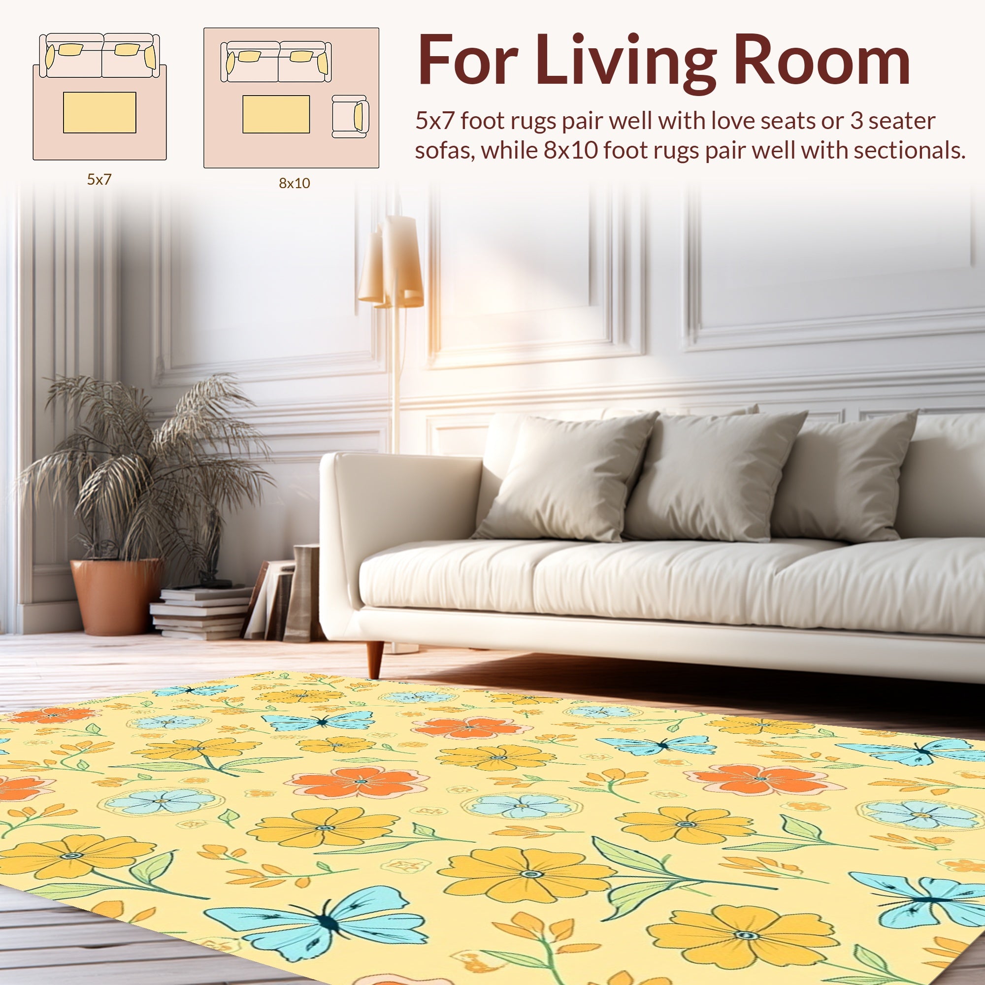 Whimsical Butterflies Flowers Pattern Rug