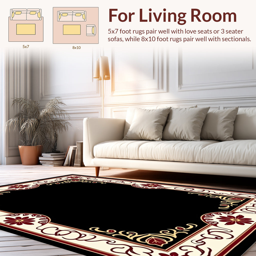 Ornate Floral Border Design Rug