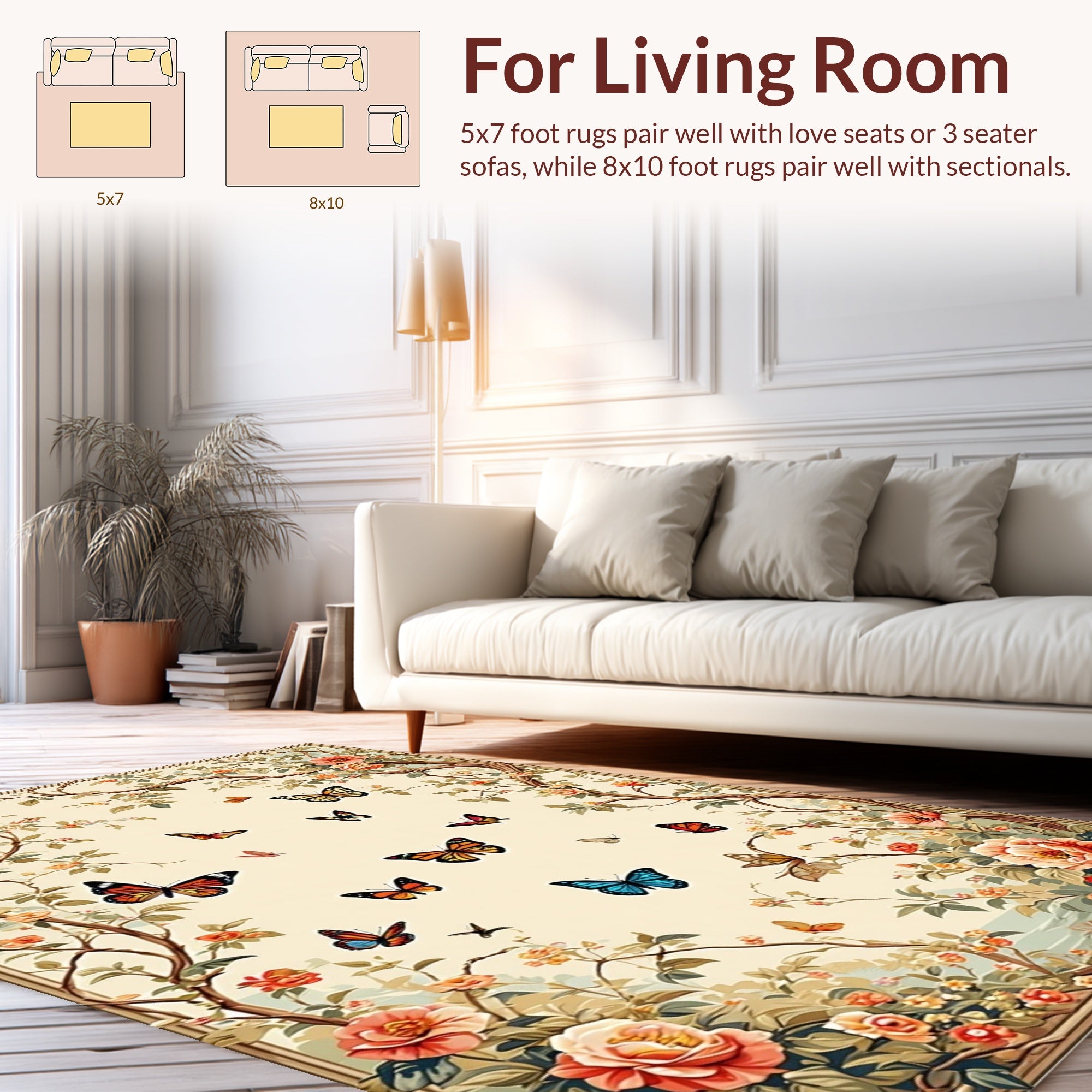 Floral Butterfly Garland Pattern Rug