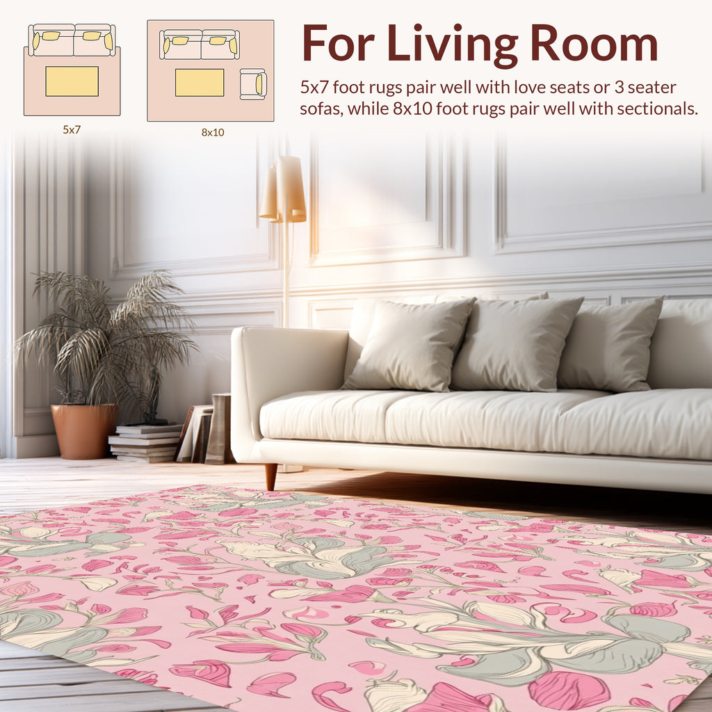Whimsical Pink Floral Vine Pattern Rug