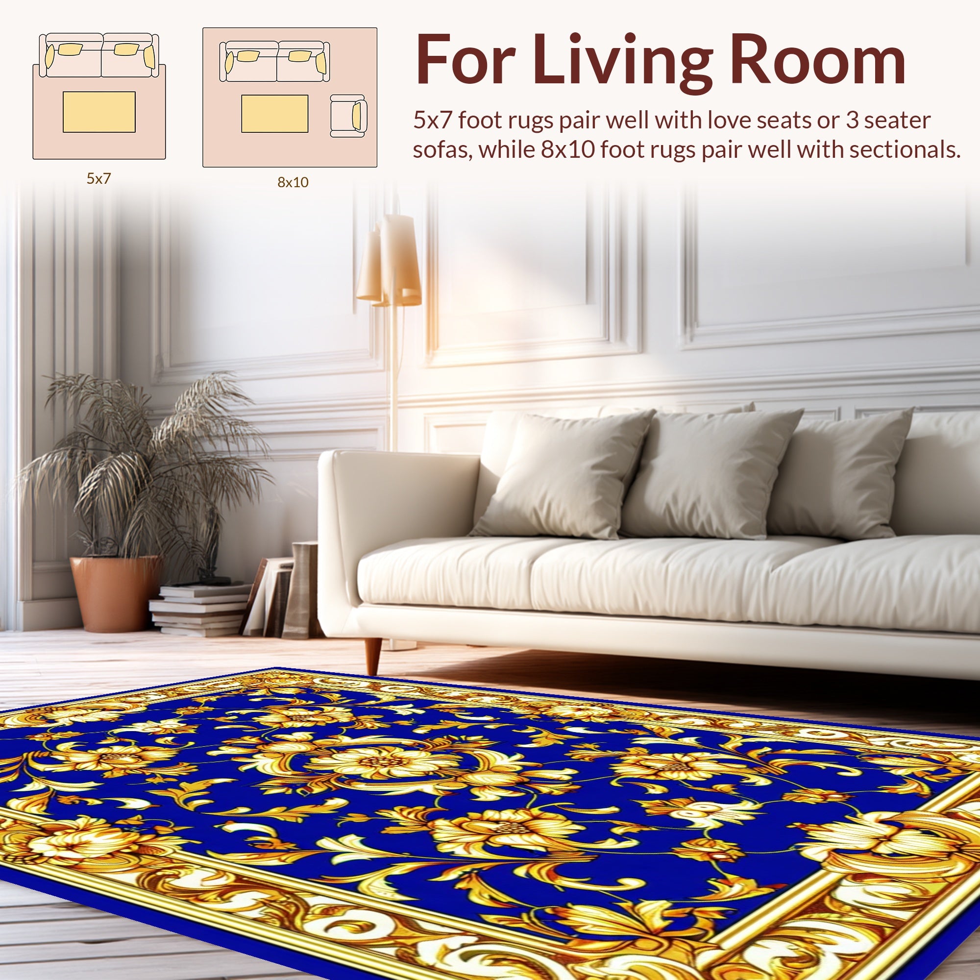 Ornate Floral Border With Royal Blue Rug