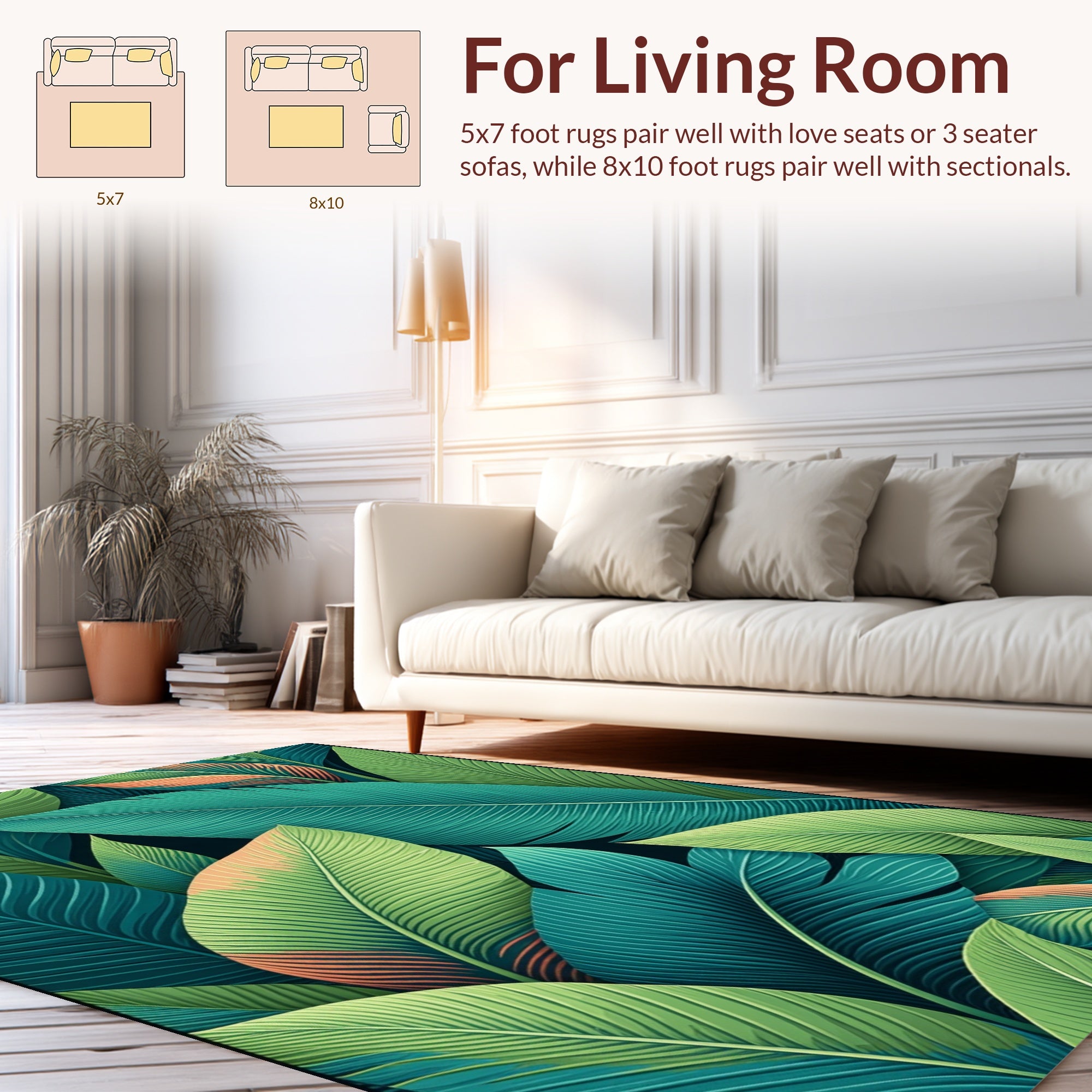 Tropical Leaf Pattern With Coral Accents Rug