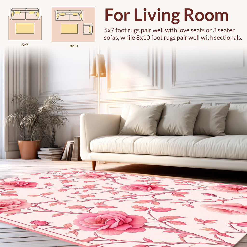 Pink Floral Vine Patterned Rug