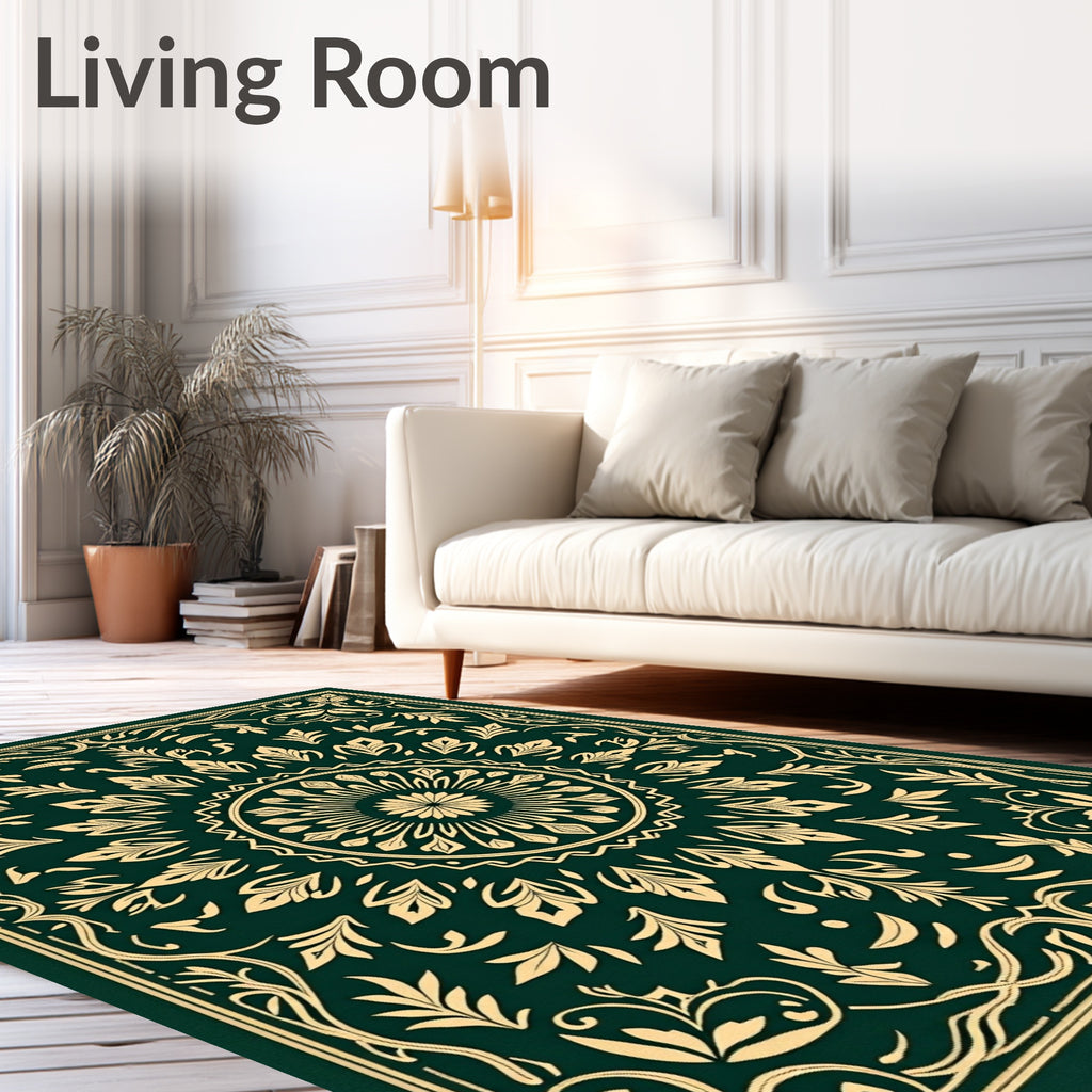 Emerald Gold Floral Medallion Rug