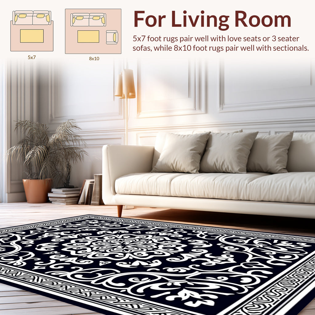 Intricate Floral Scrollwork Mandala Rug
