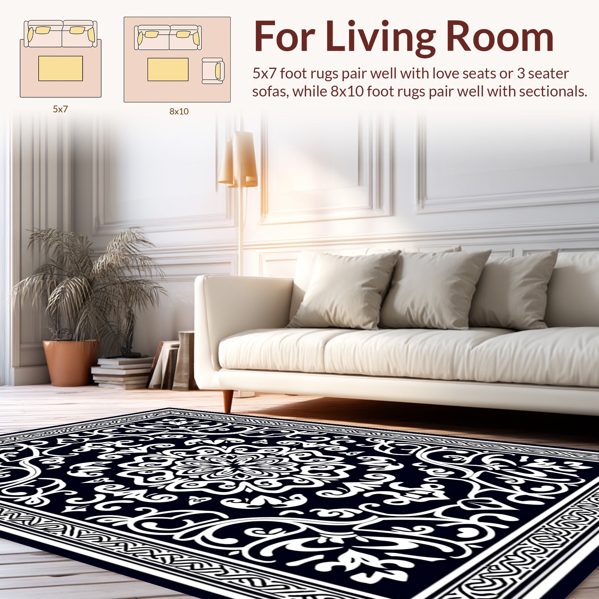 Intricate Floral Scrollwork Mandala Rug