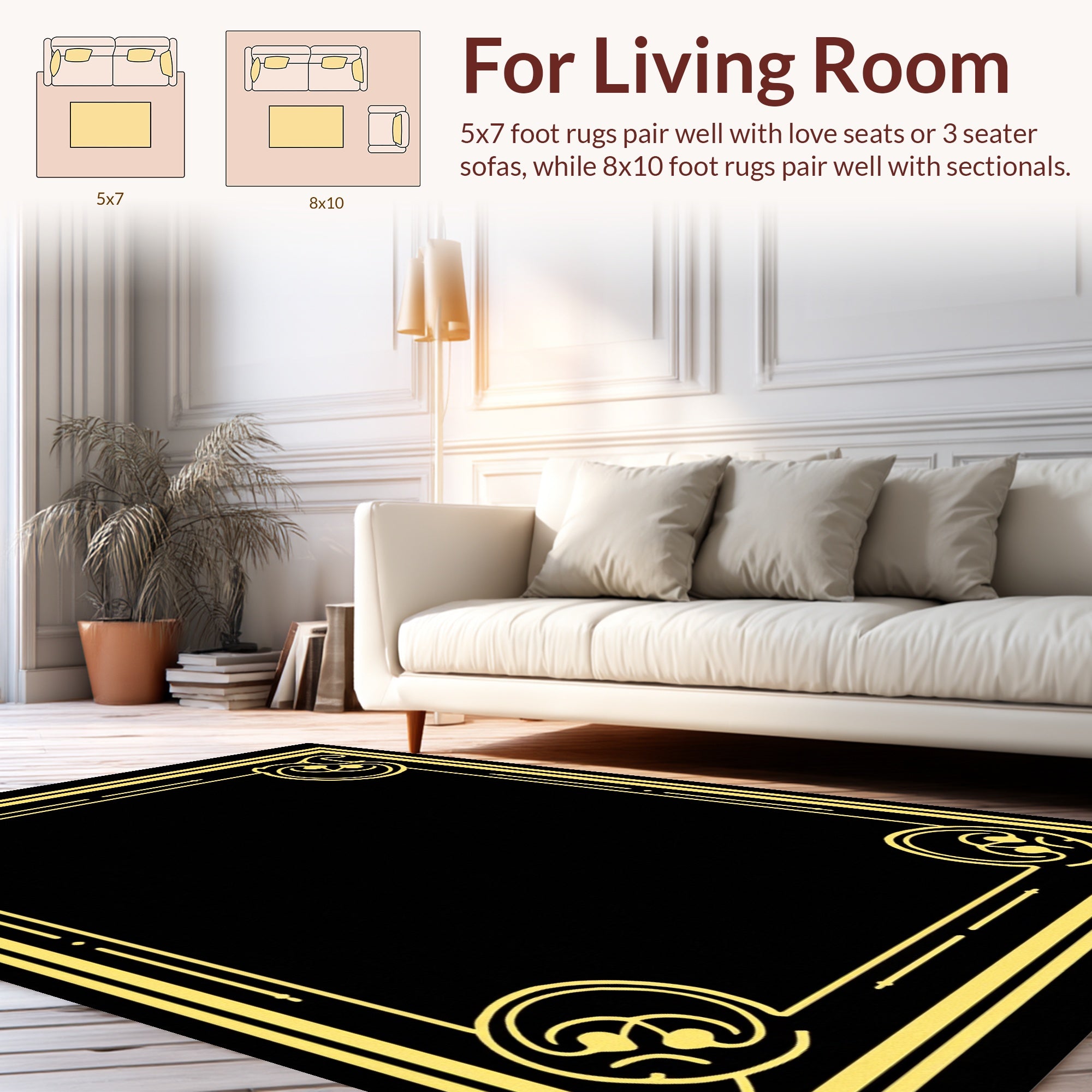 Elegant Golden Swirl Art Deco Design Rug