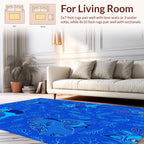 Whimsical Blue Animals Leaves Pattern Rug