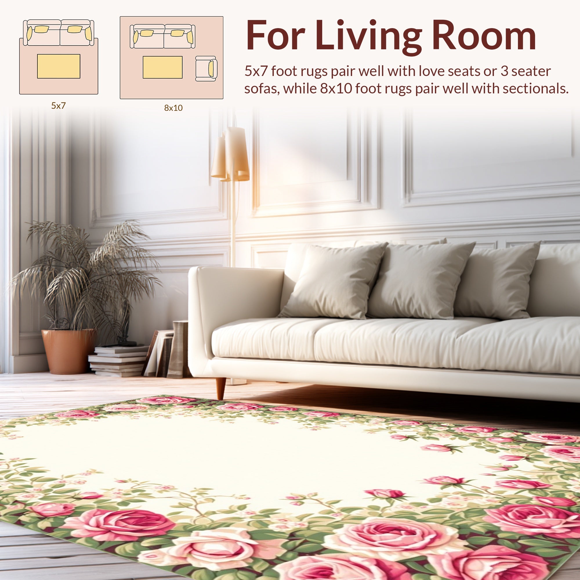 Vintage Pink Rose Floral Pattern Rug