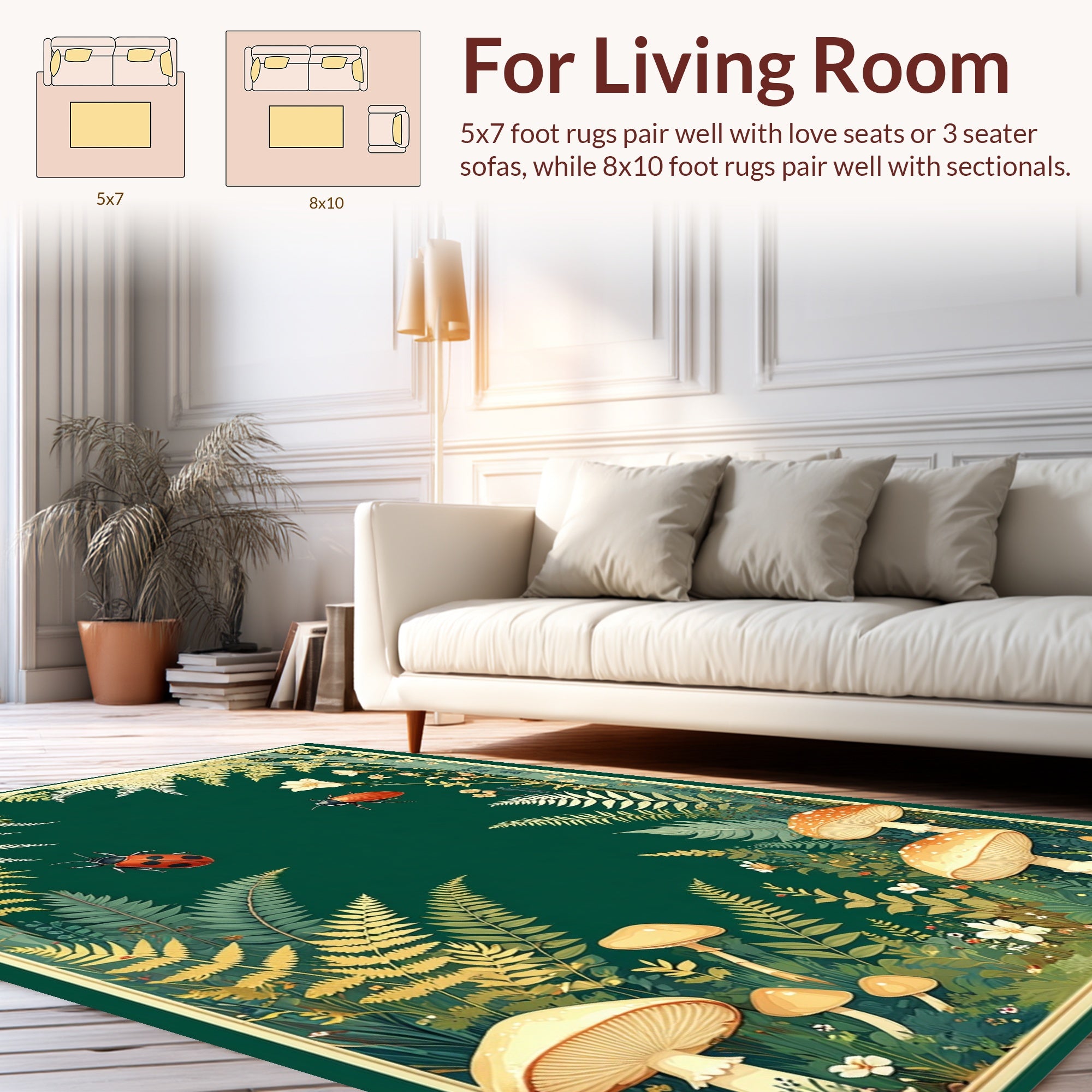 Enchanted Forest Ladybug Mushroom Pattern Rug