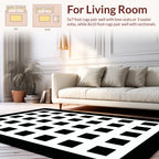Bold Black White Grid Square Pattern Rug