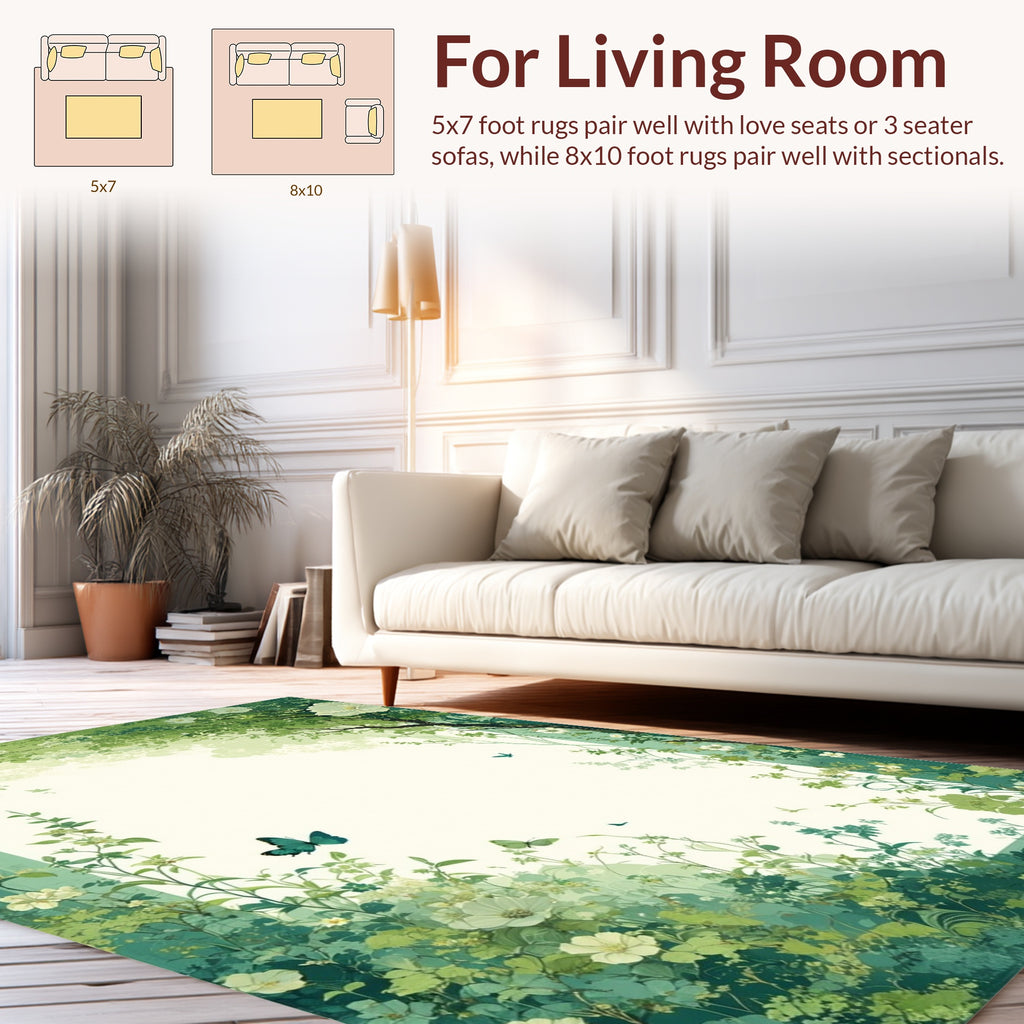 Lush Greenery and Butterfly Garden Rug