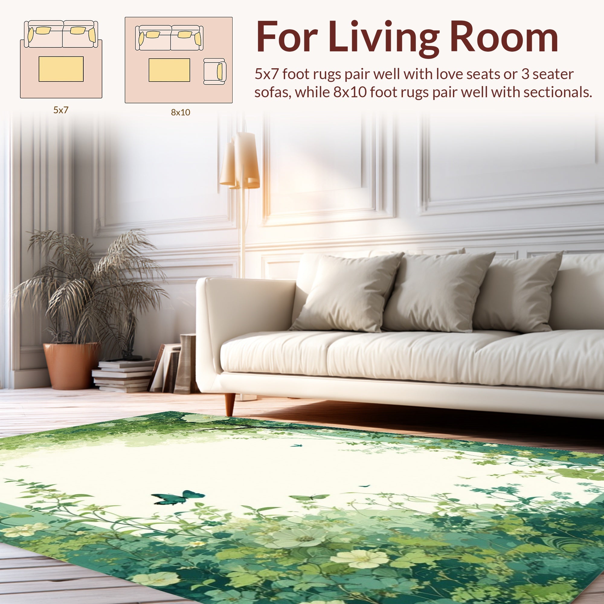 Lush Greenery and Butterfly Garden Rug