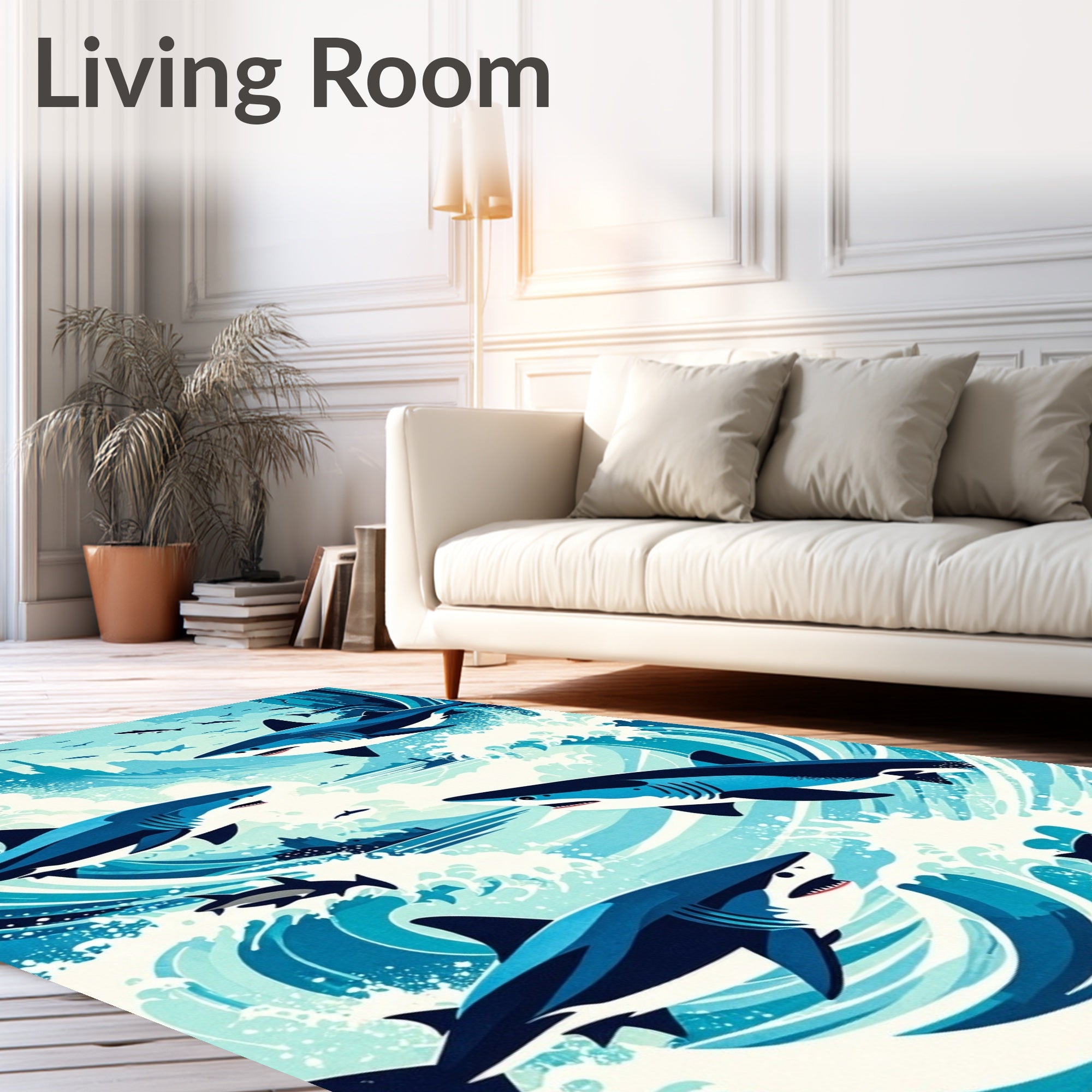 Ocean Sharks In Urban Waves Rug