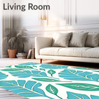 Teal Green Tropical Leaf Arrangement Rug