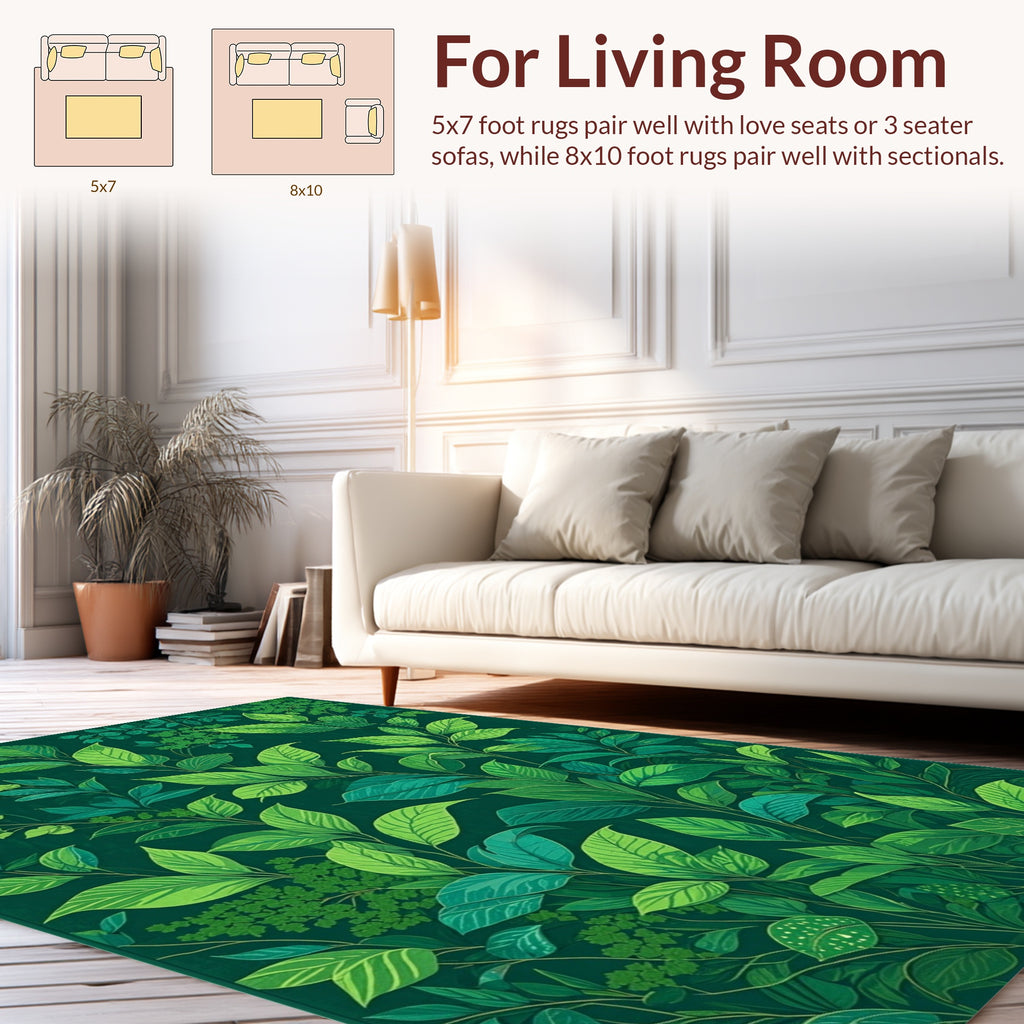 Lush Green Foliage Pattern Rug