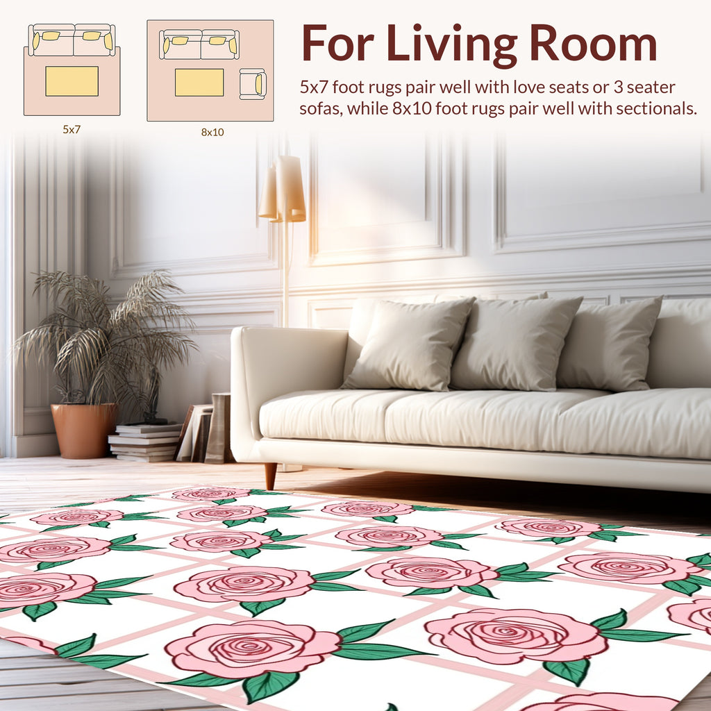 Rose Grid Floral Pattern Rug