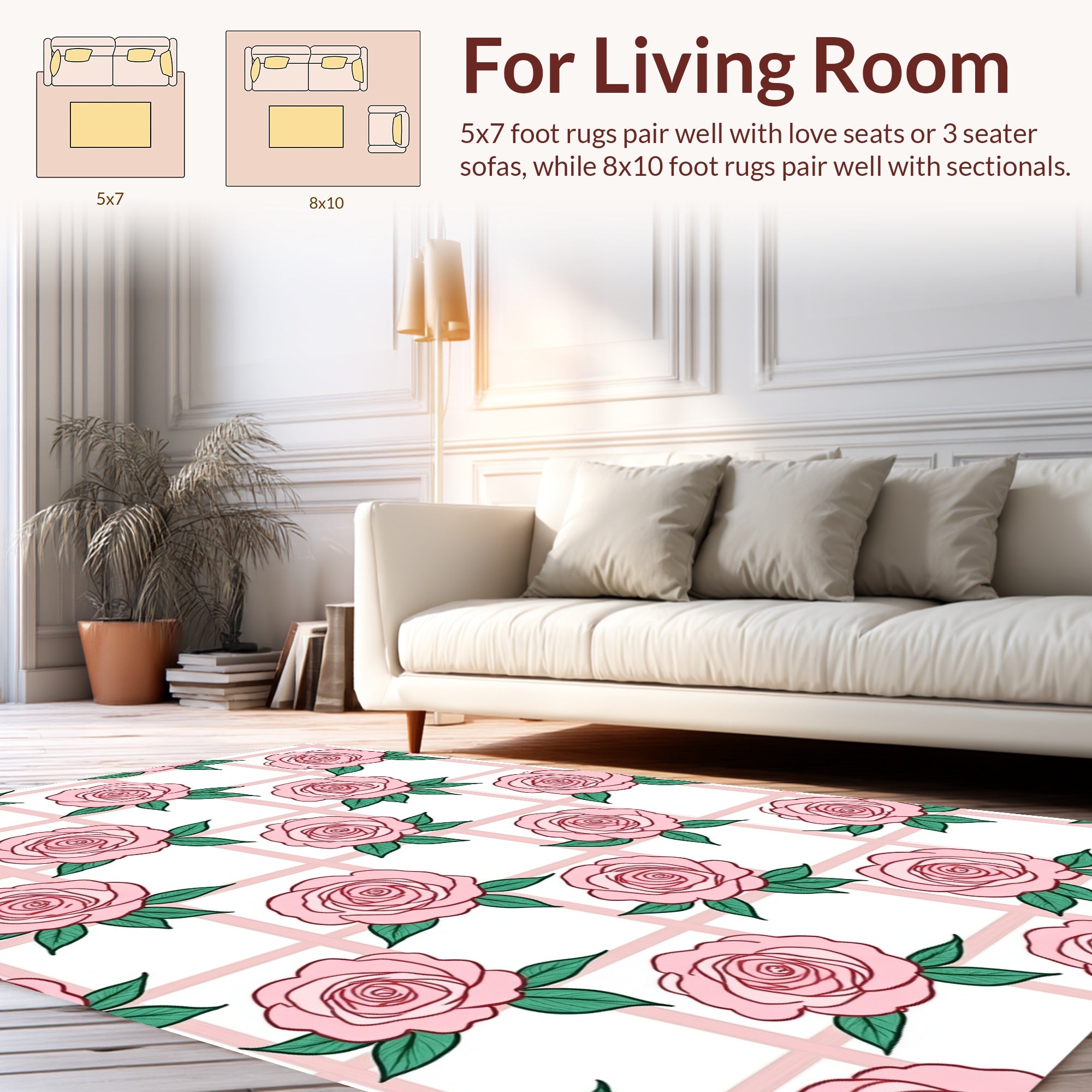 Rose Grid Floral Pattern Rug