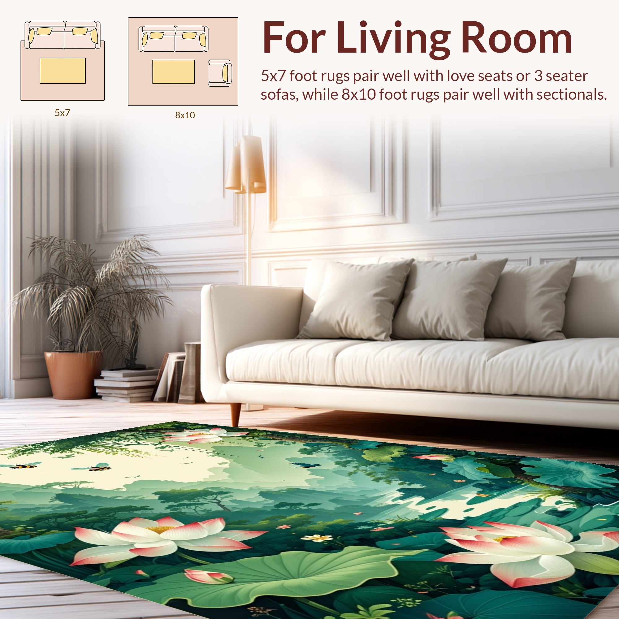 Dreamy Mountain Lotus Garden Scene Rug