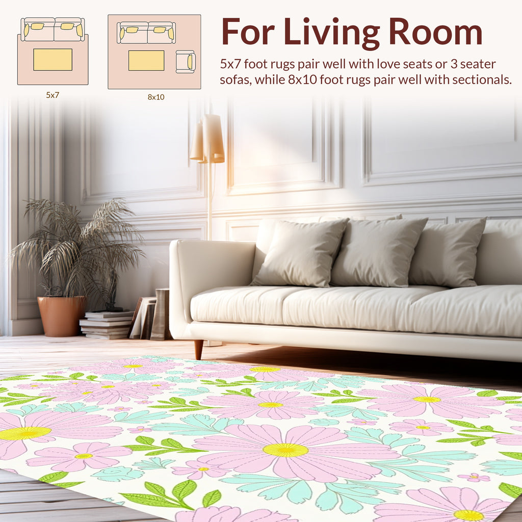 Blossom Pattern Soft Pastel Floral Rug