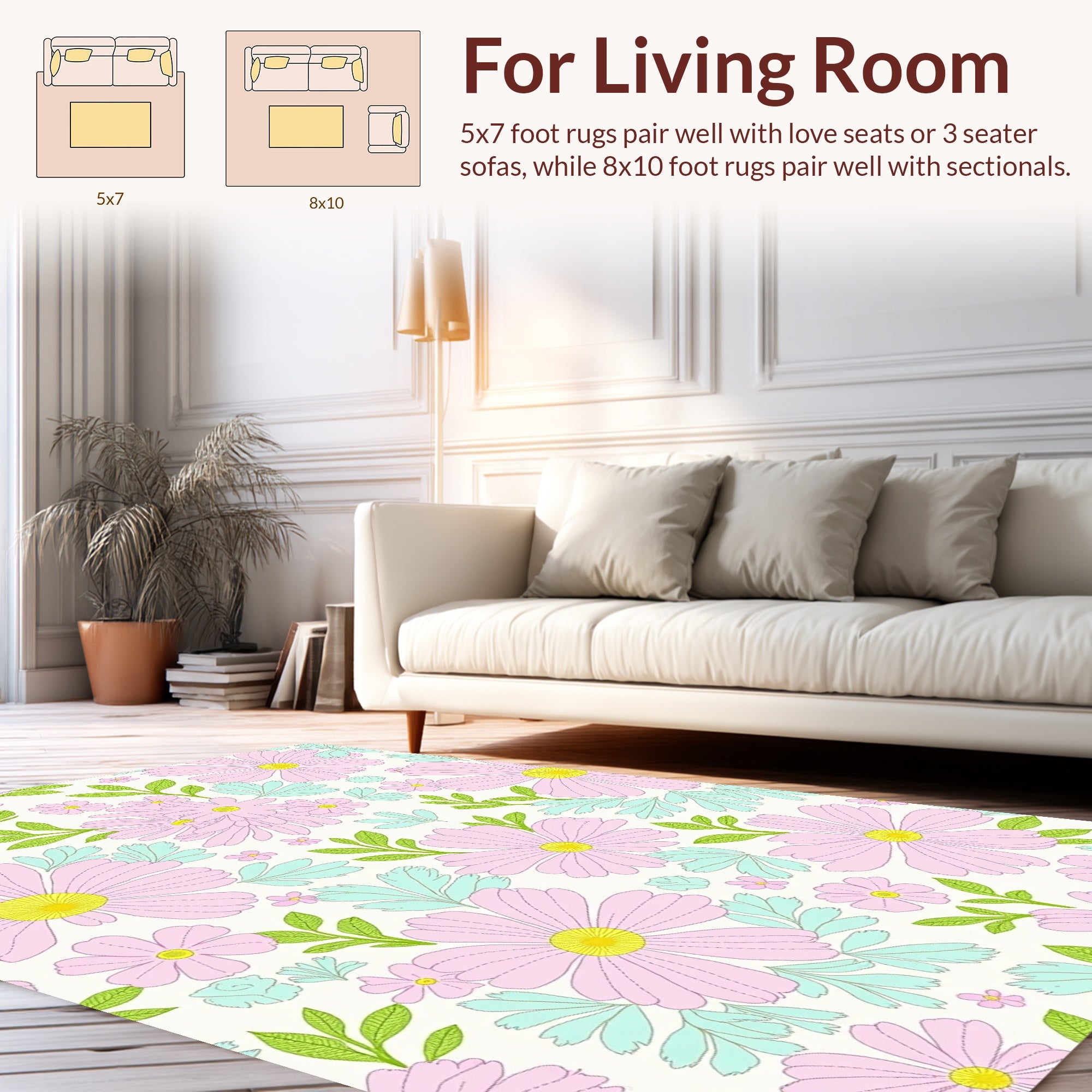 Blossom Pattern Soft Pastel Floral Rug