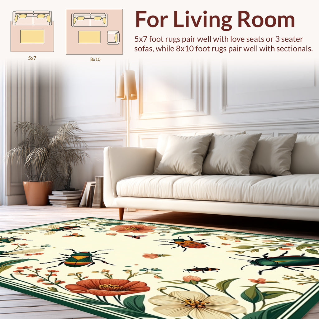 Whimsical Insects Floral Print Rug