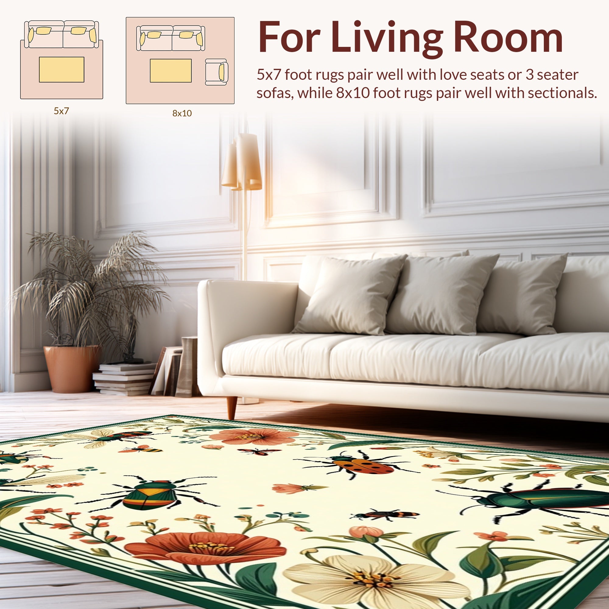 Whimsical Insects Floral Print Rug