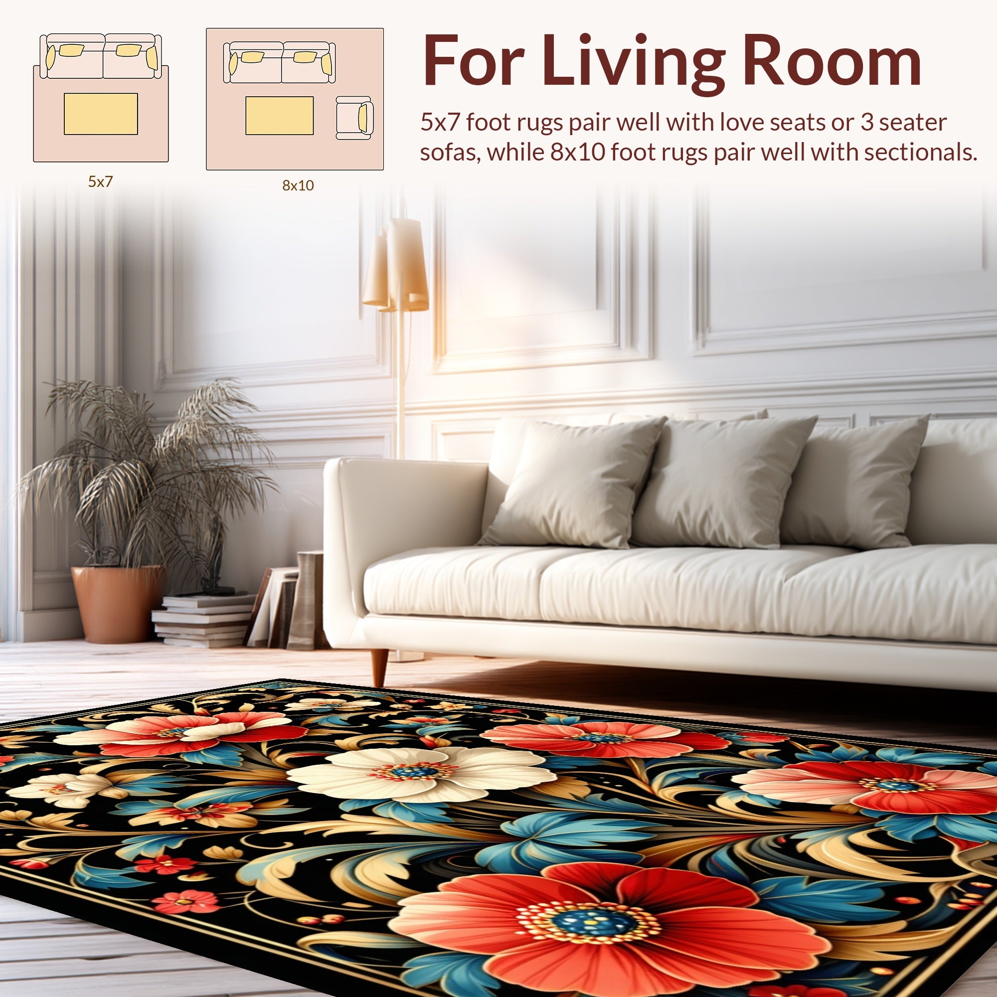 Ornate Floral Vine Pattern Rug