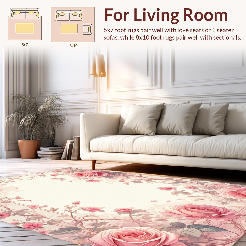 Elegant Blush Rose Vine Pattern Rug