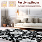 Elegant Black White Floral Scrollwork Rug