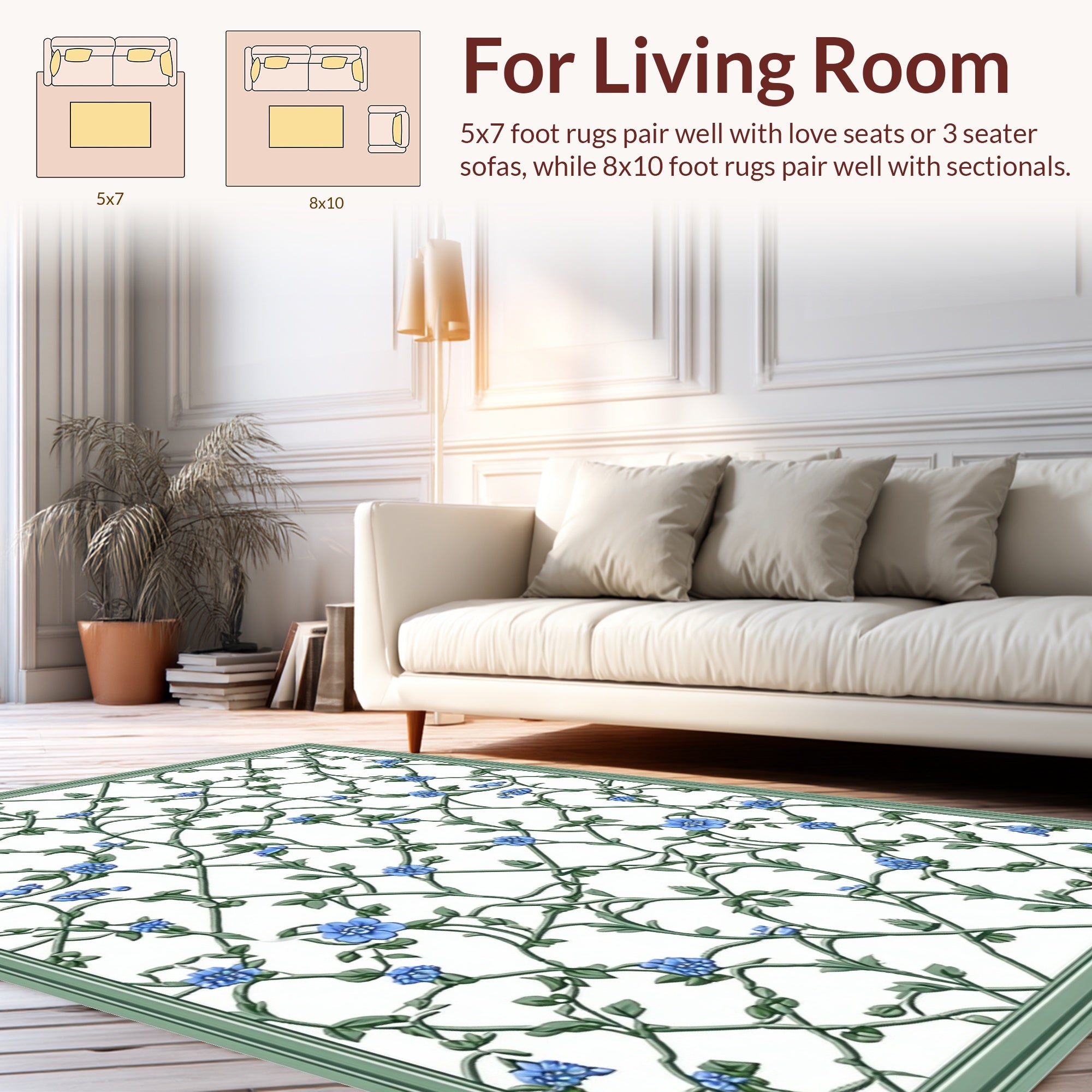 Blue Floral Vine Lattice Pattern Rug