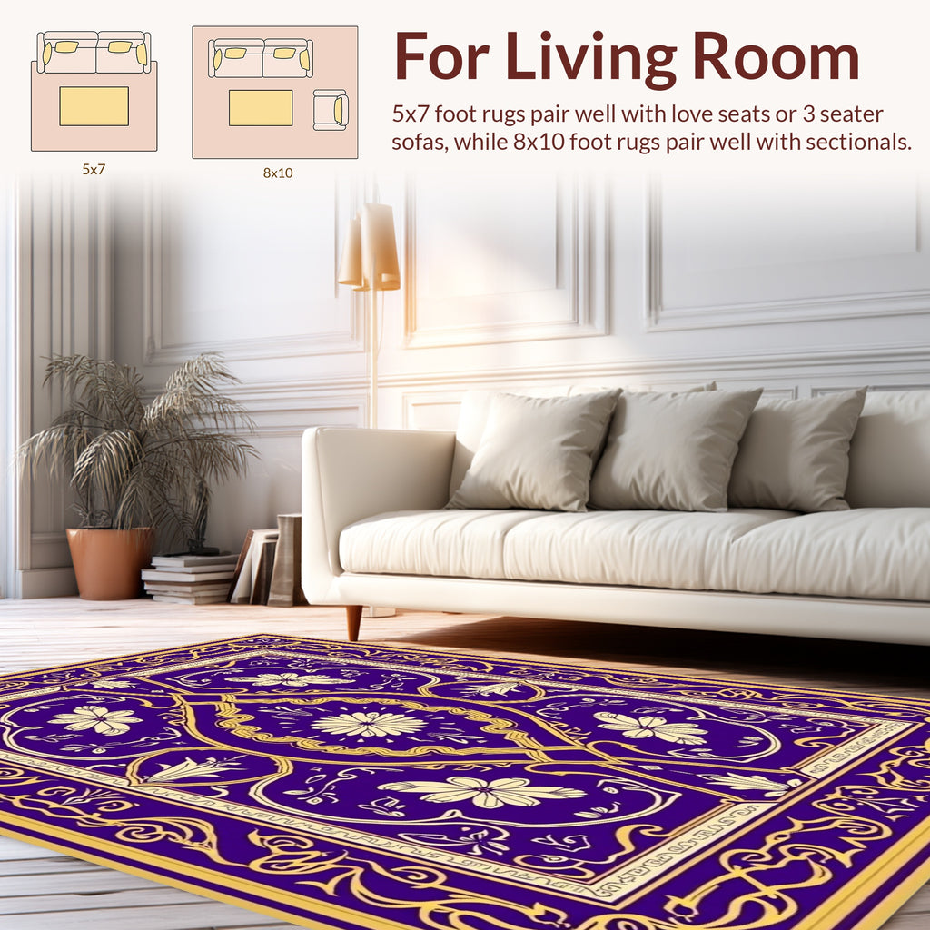 Ornate Floral Symmetry Gold Blue Rug