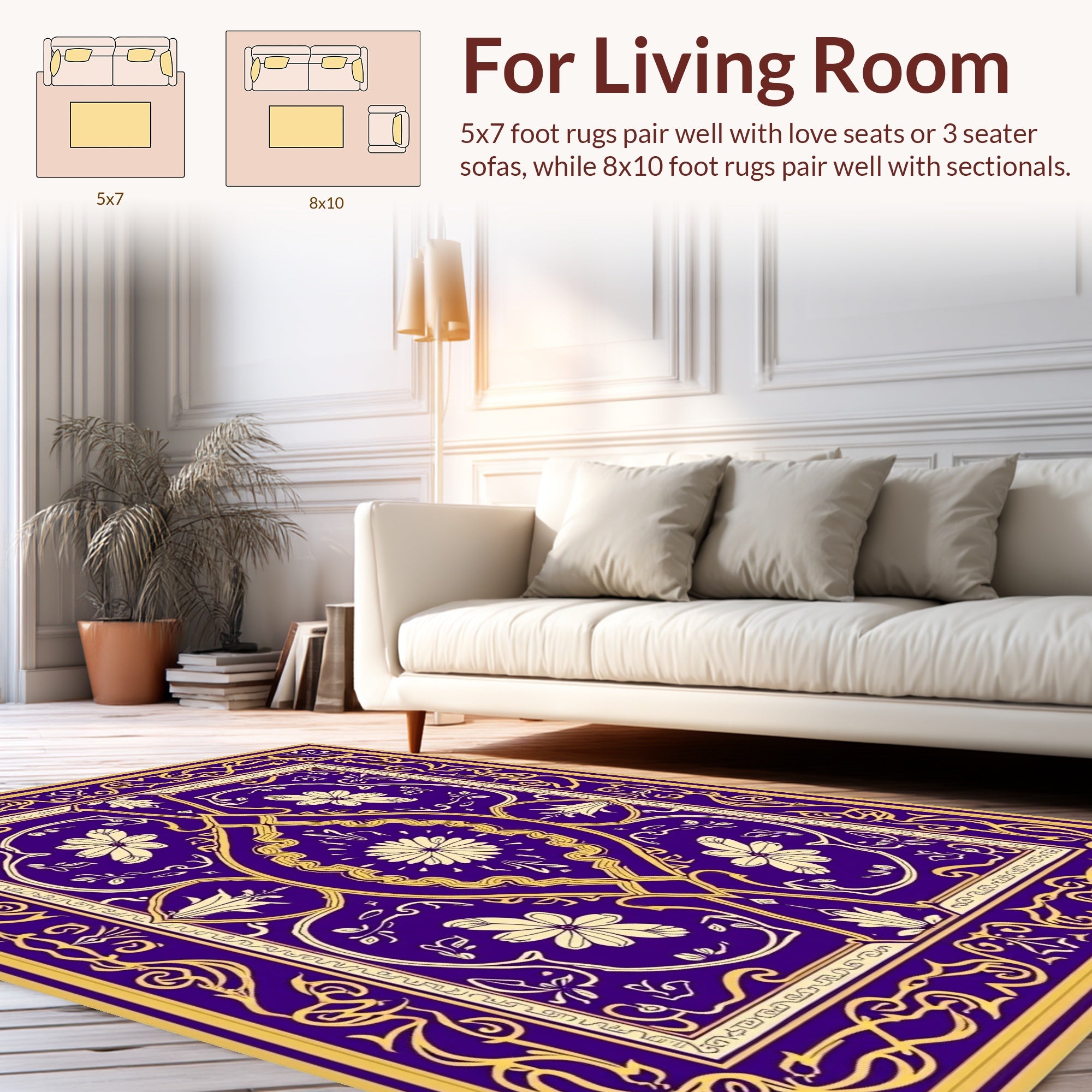 Ornate Floral Symmetry Gold Blue Rug