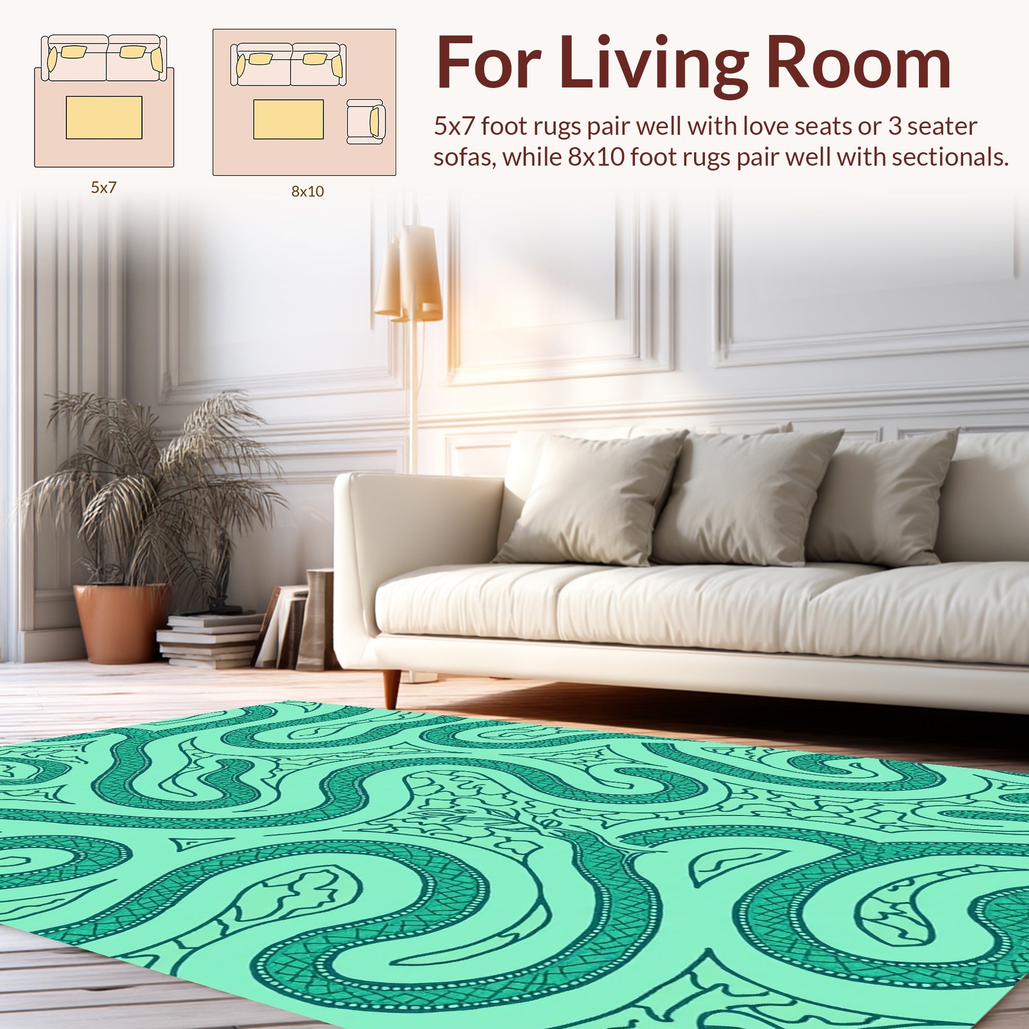 Teal Snake Swirl Pattern Rug
