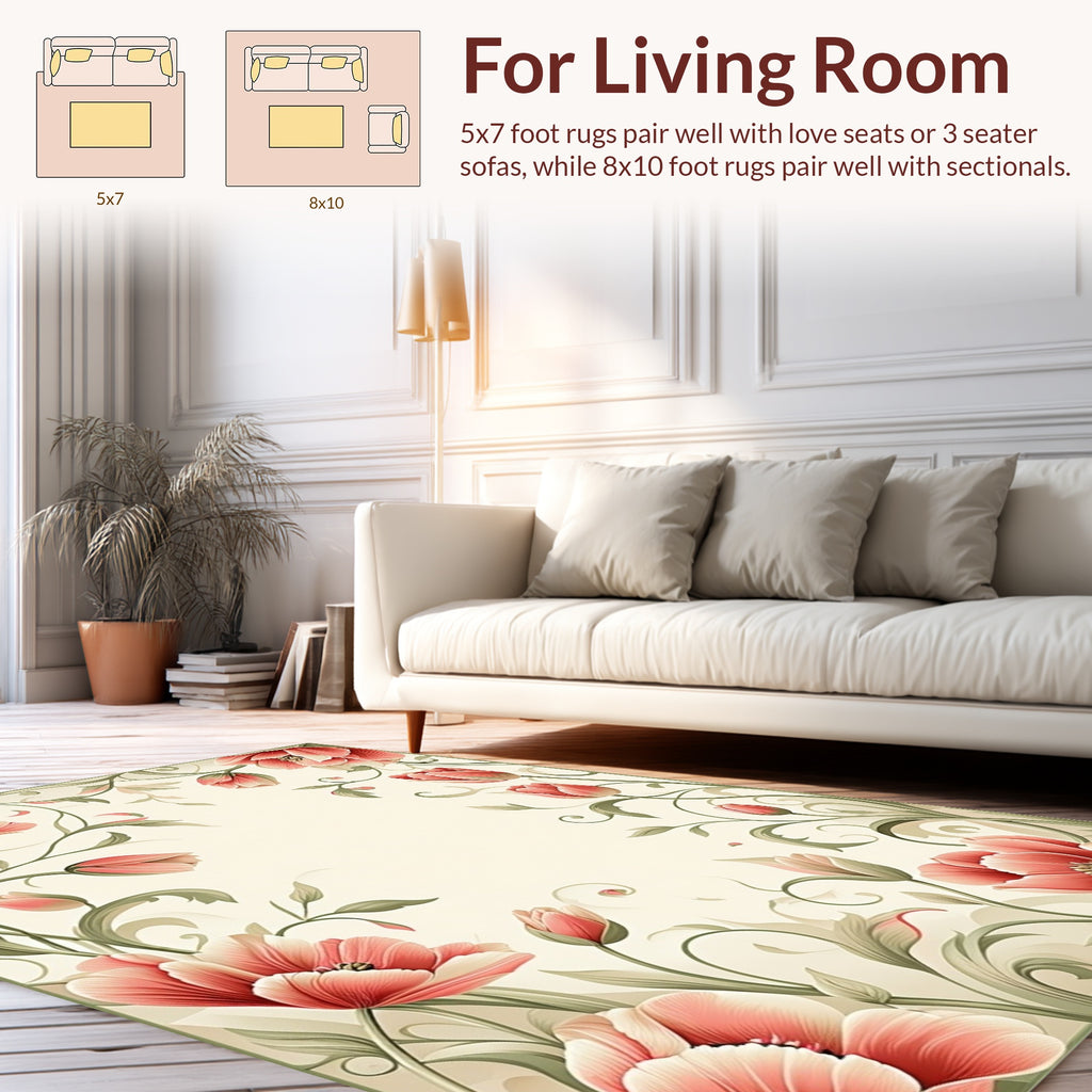 Coral Floral Swirls And Petals Rug