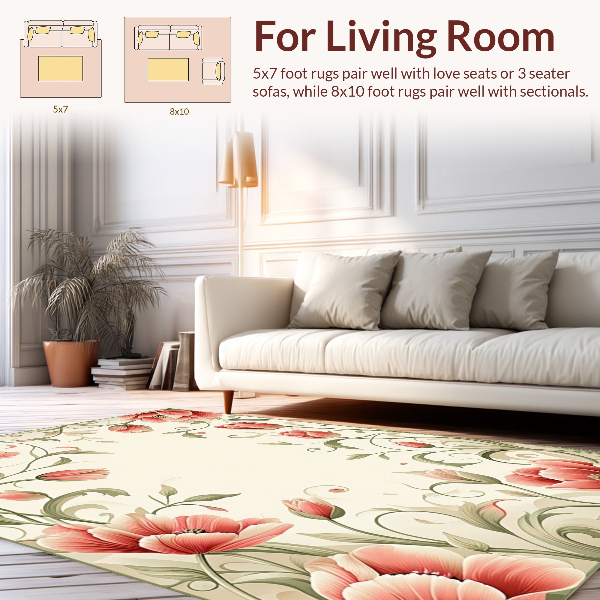 Coral Floral Swirls And Petals Rug