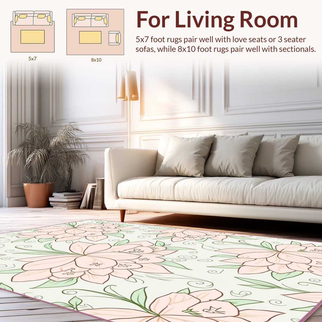 Soft Peach Floral Pattern Design Rug