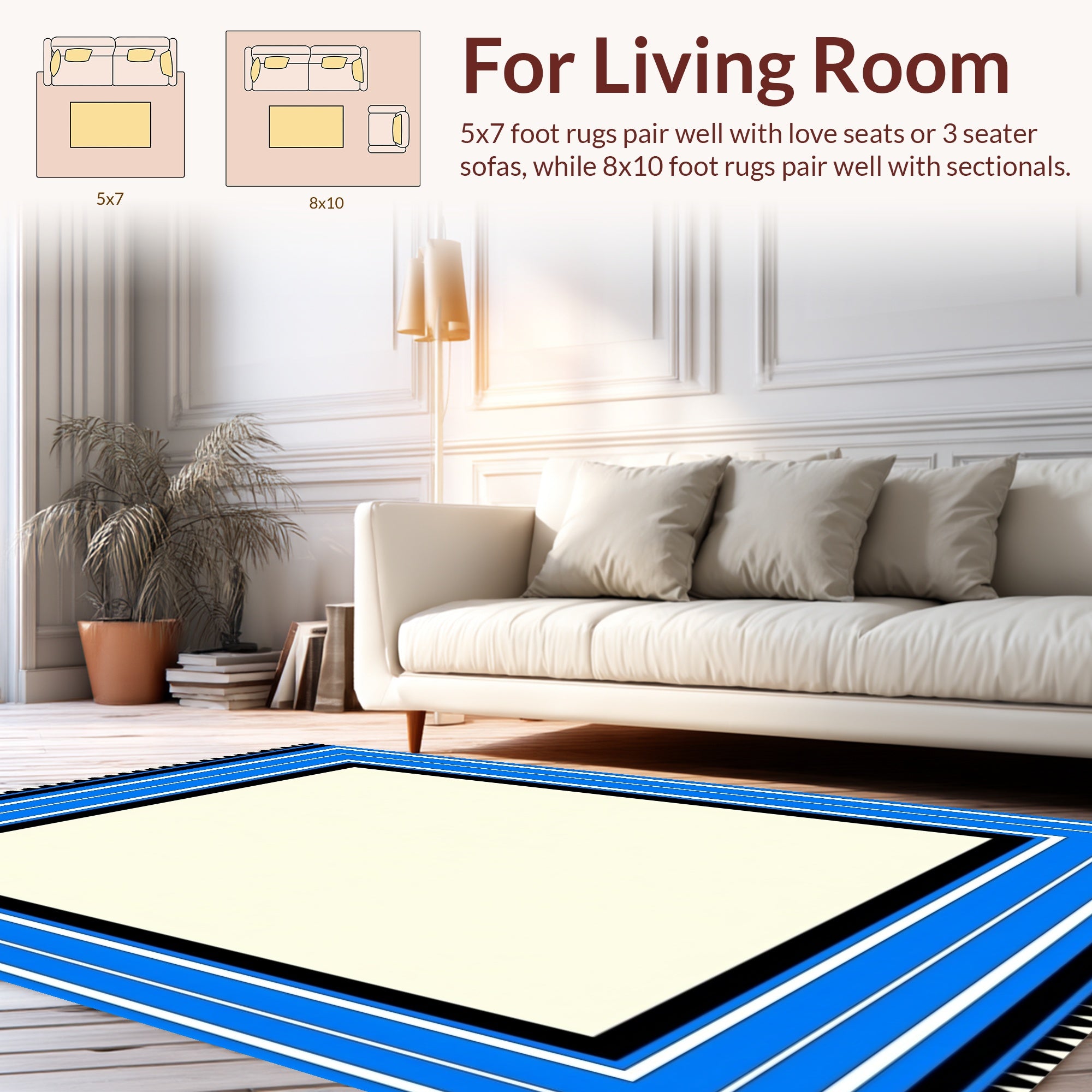 Geometric Bold Blue White Black Banded Rug