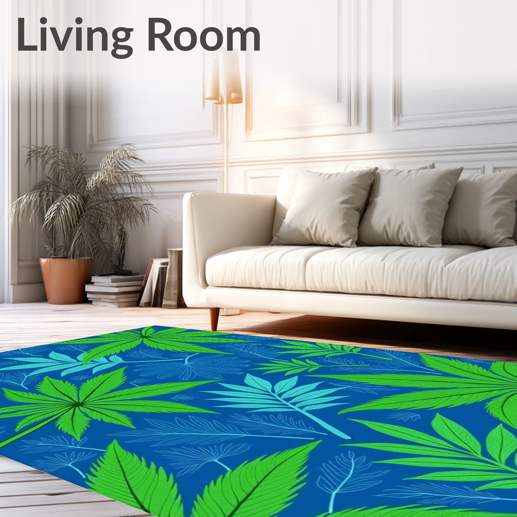 Emerald Green Leafy Foliage Abstract Rug