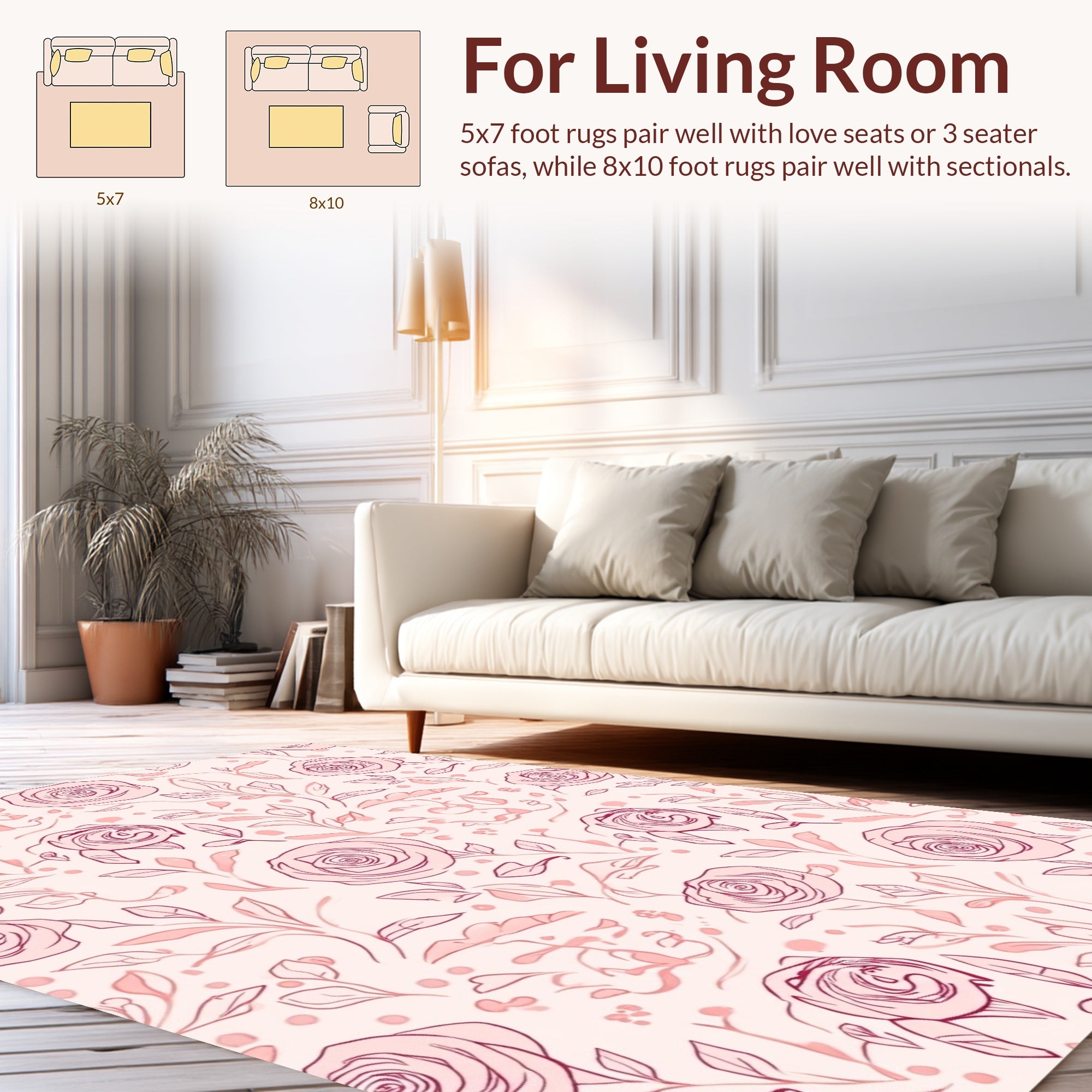 Rose and Leaf Sketchy Pattern Rug