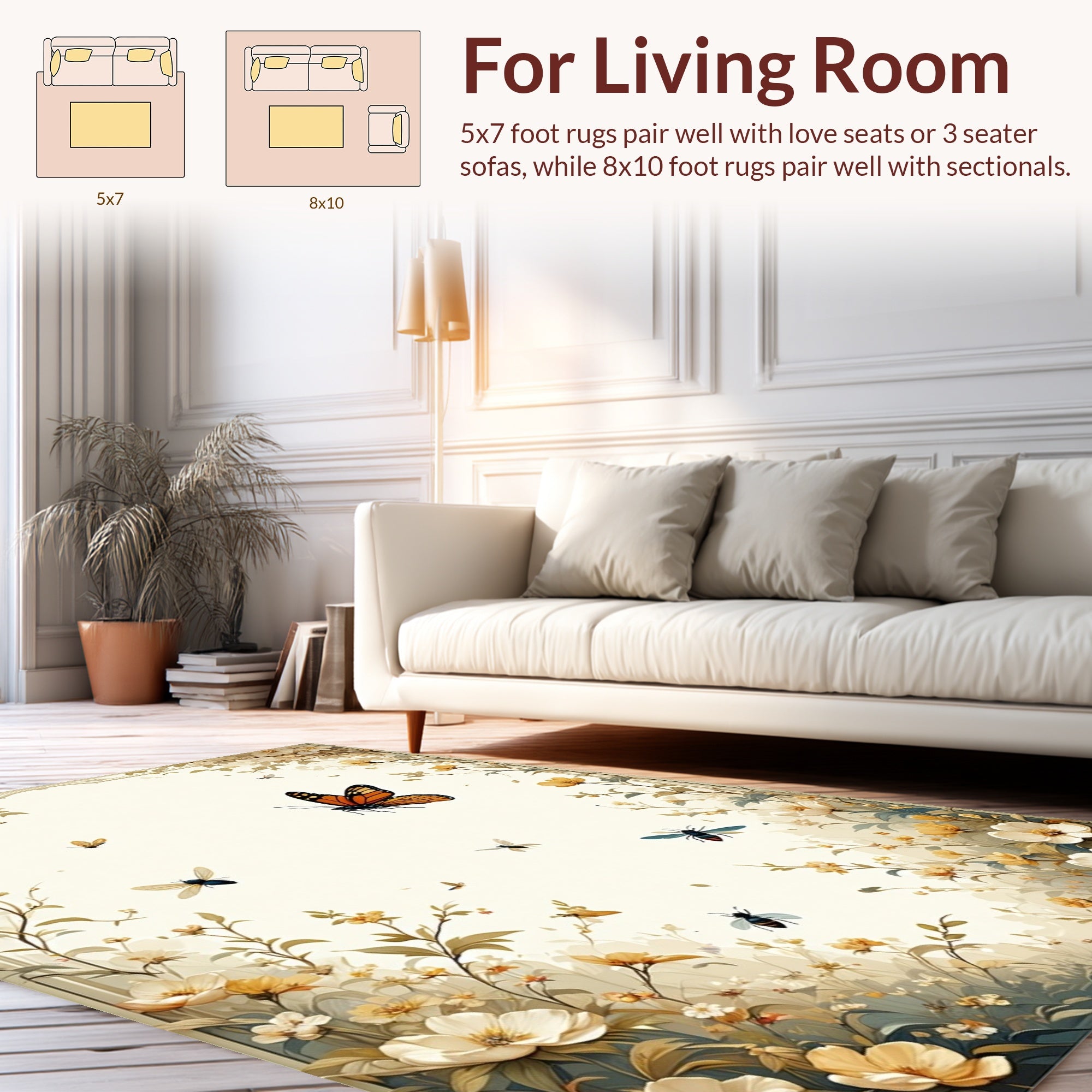 Floral Insects Butterfly Meadow Design Rug