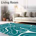 Teal Cream Swirl Flow Rug