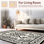 Ornate Floral Symmetry Black Cream Rug