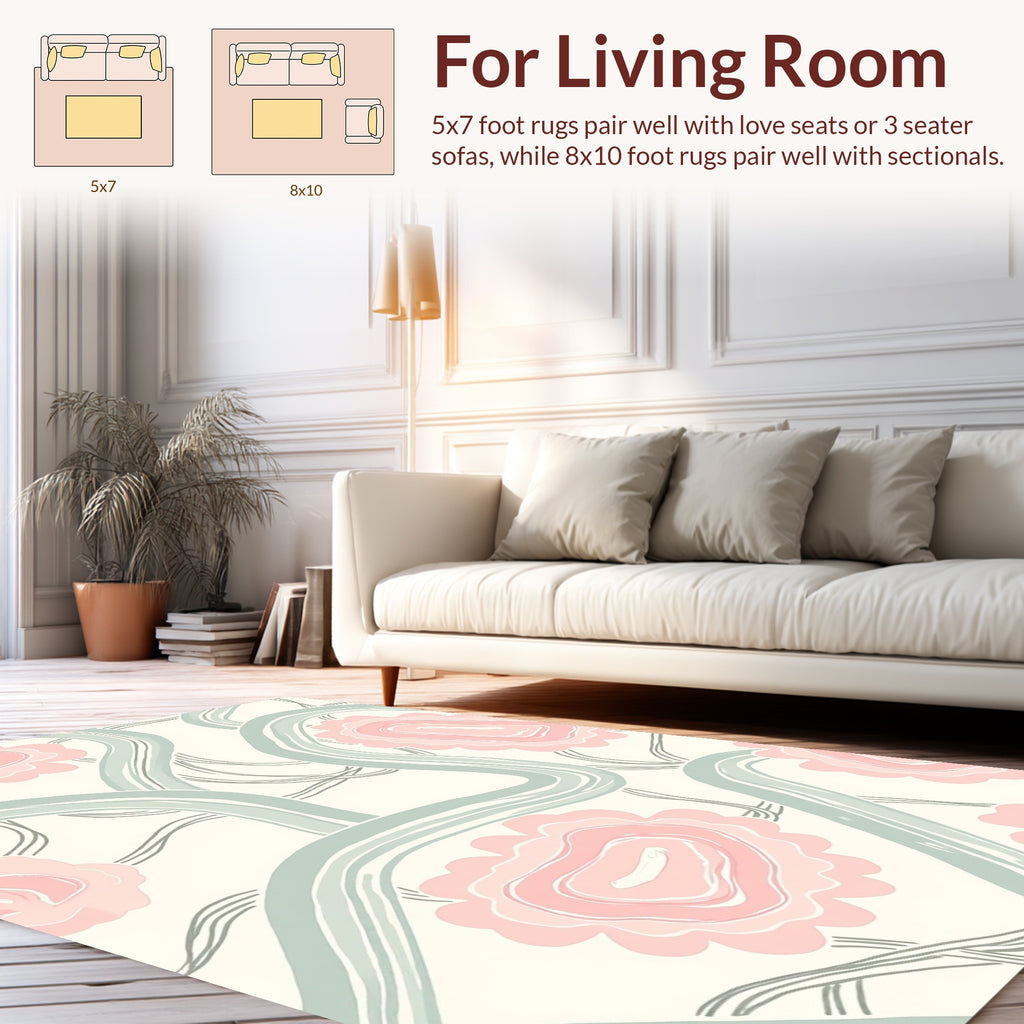 Abstract Blossom Swirls Pink Green Design Rug