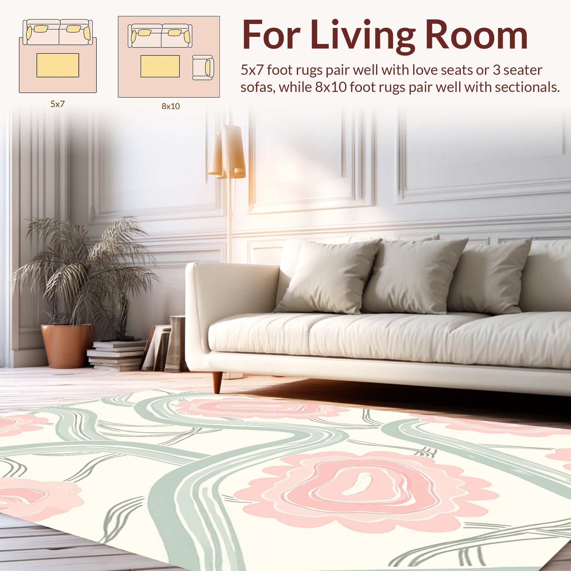 Abstract Blossom Swirls Pink Green Design Rug
