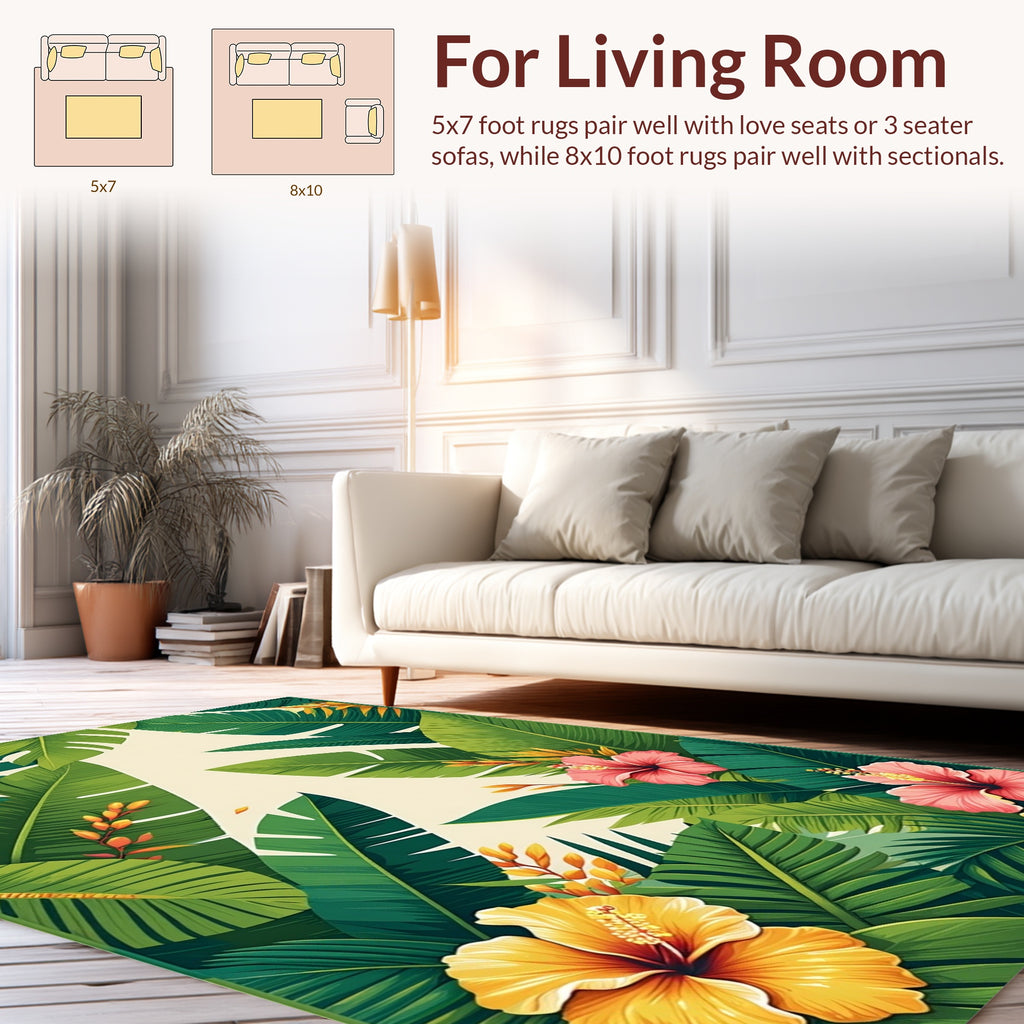 Tropical Greenery With Hibiscus Flowers Rug
