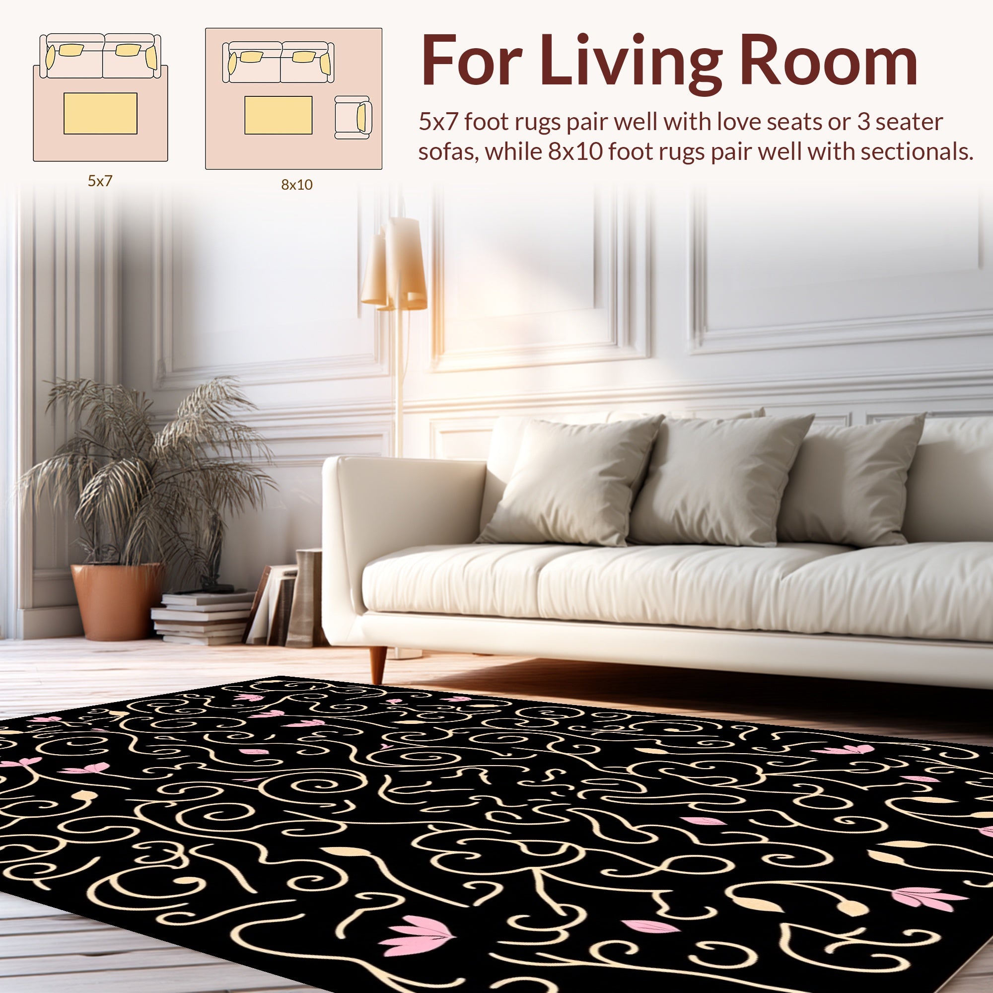 Delicate Floral Swirl Pattern Rug
