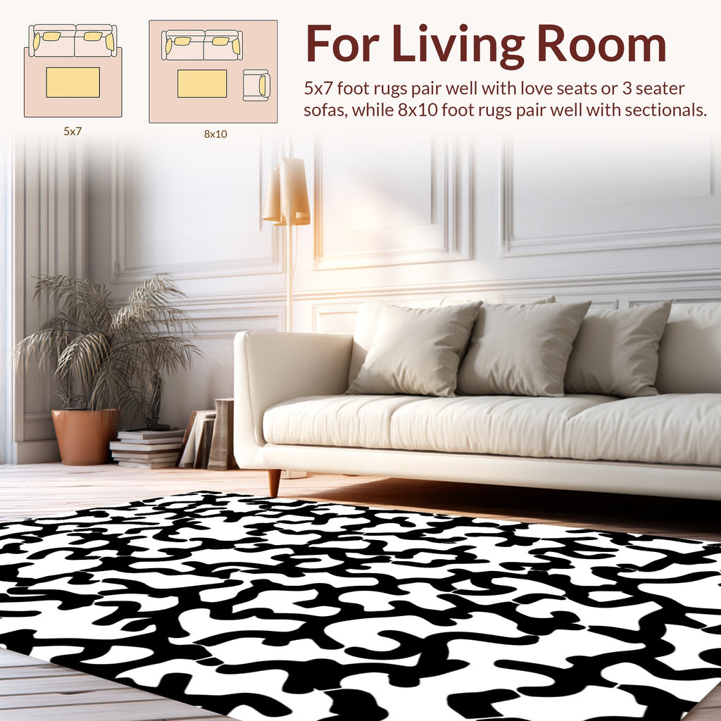 Abstract Organic Black and White Pattern Rug