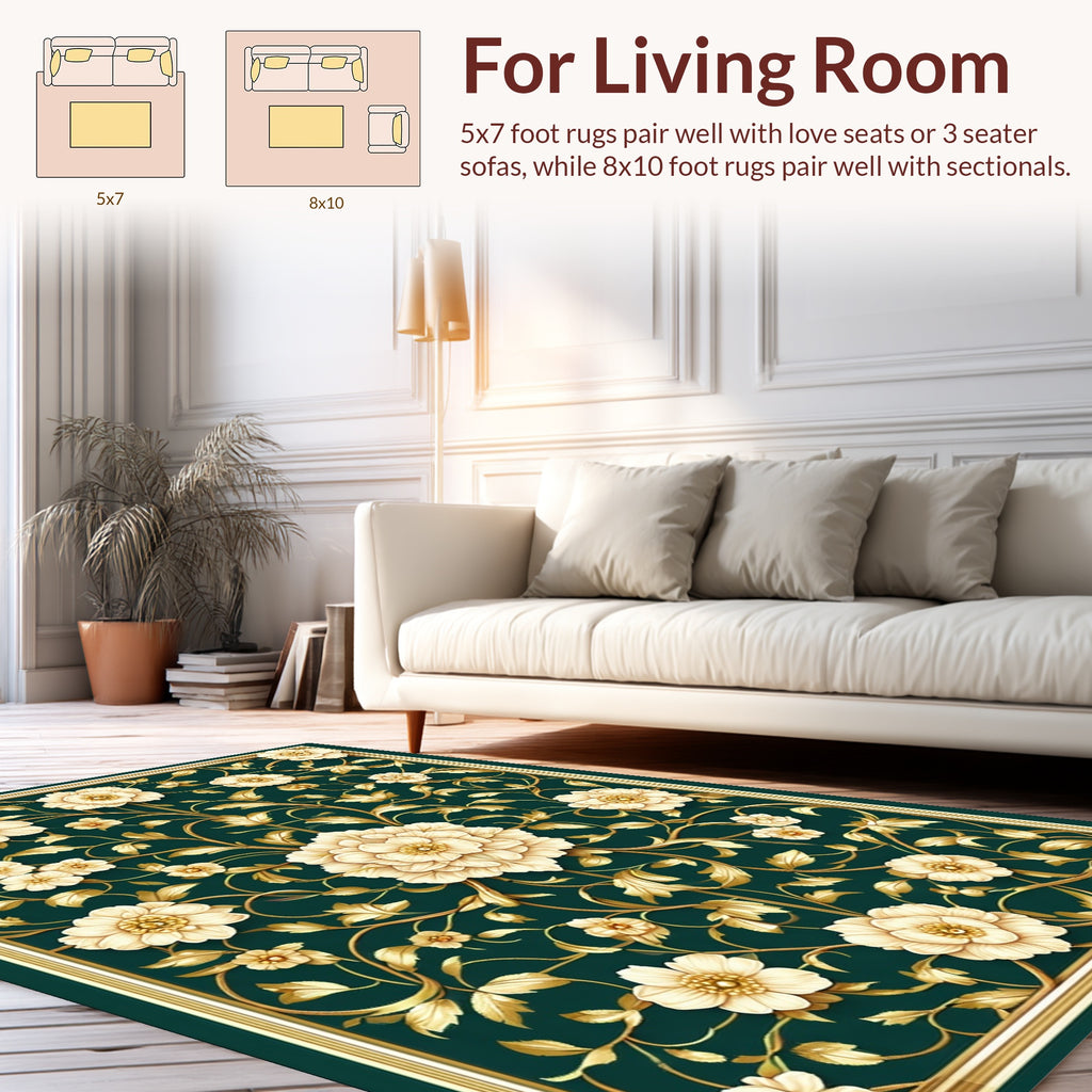 Elegant Floral Gold Leaf Pattern Rug